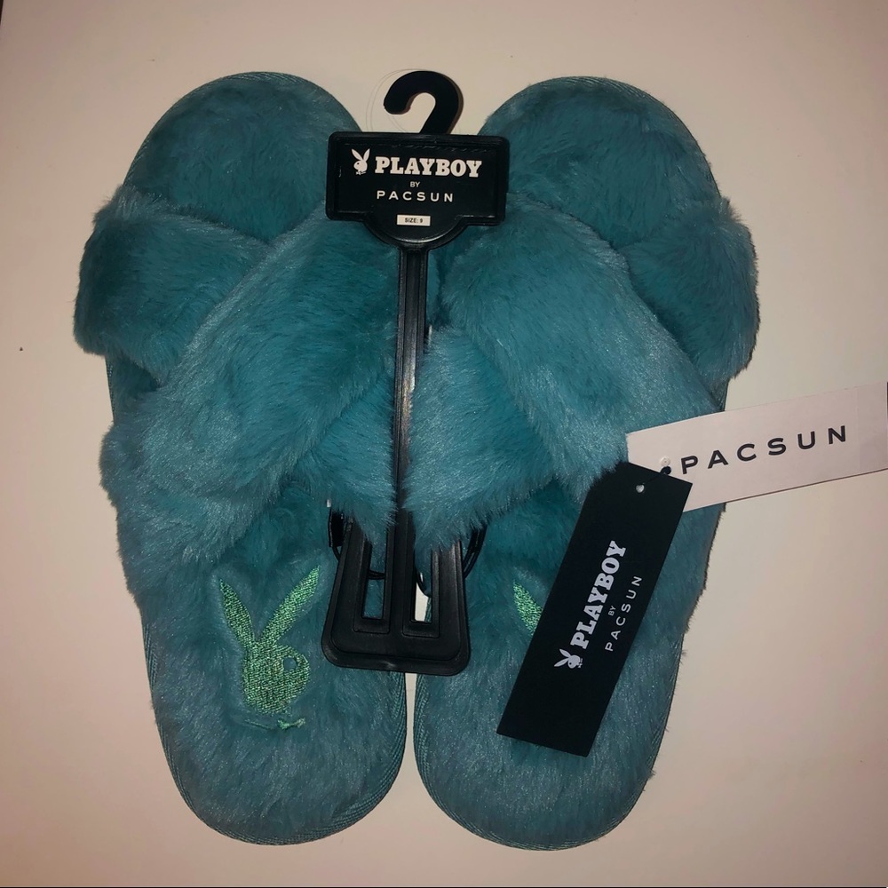 PACSUN X PLAYBOY SLIPPERS - BLUE - NWT